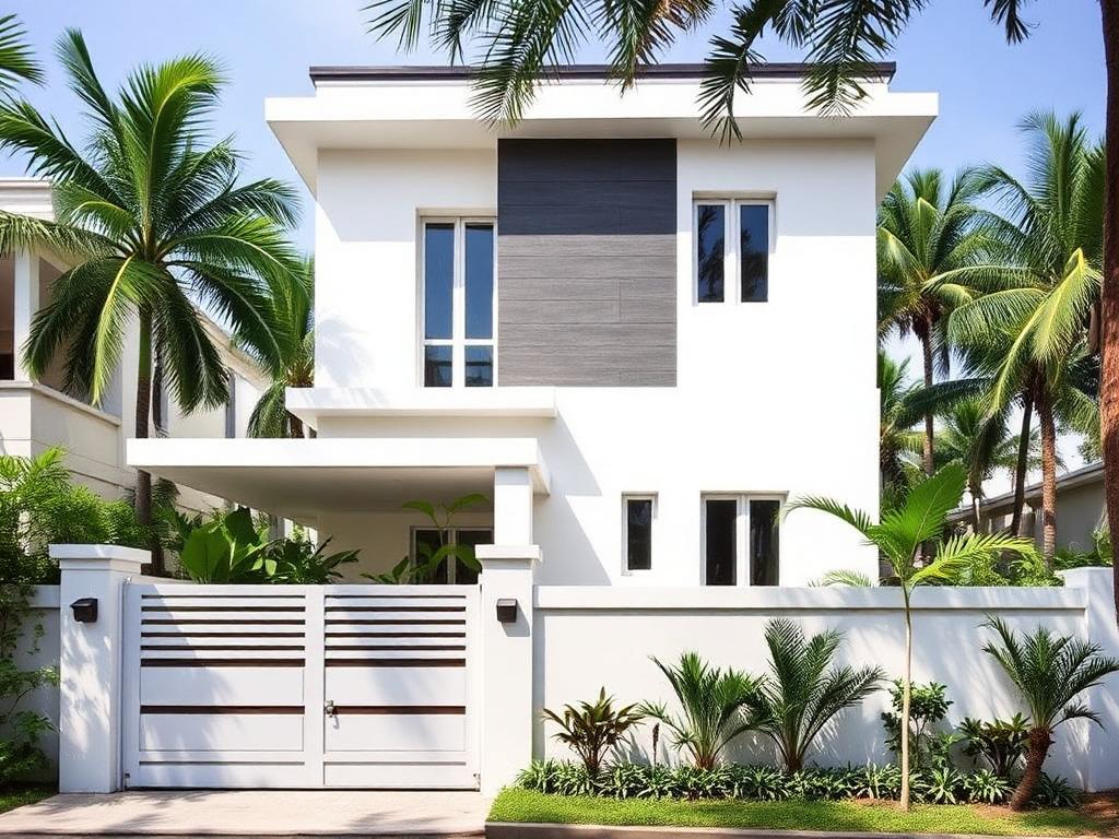 Modern independent residential house with white facade in Chennai